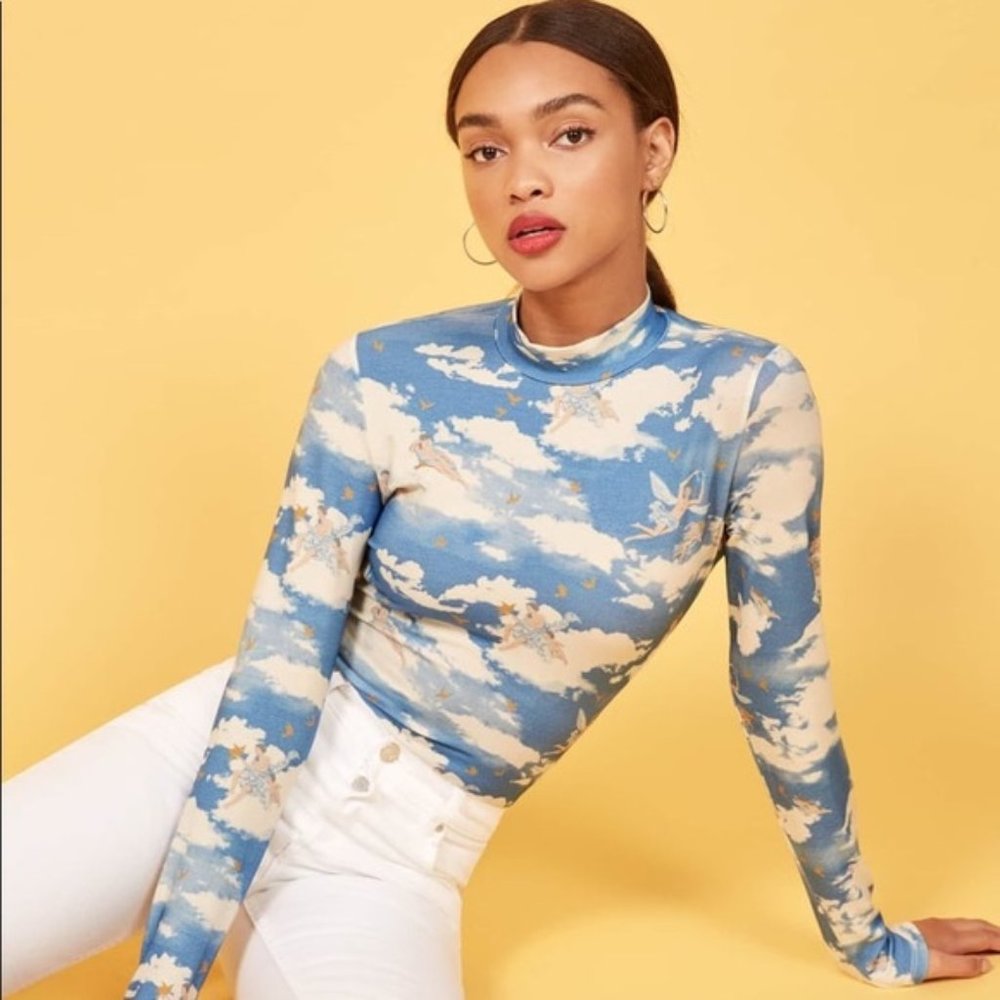 Reformation Bailey Top Cielo Cherub Mock Neck XS Euphoria